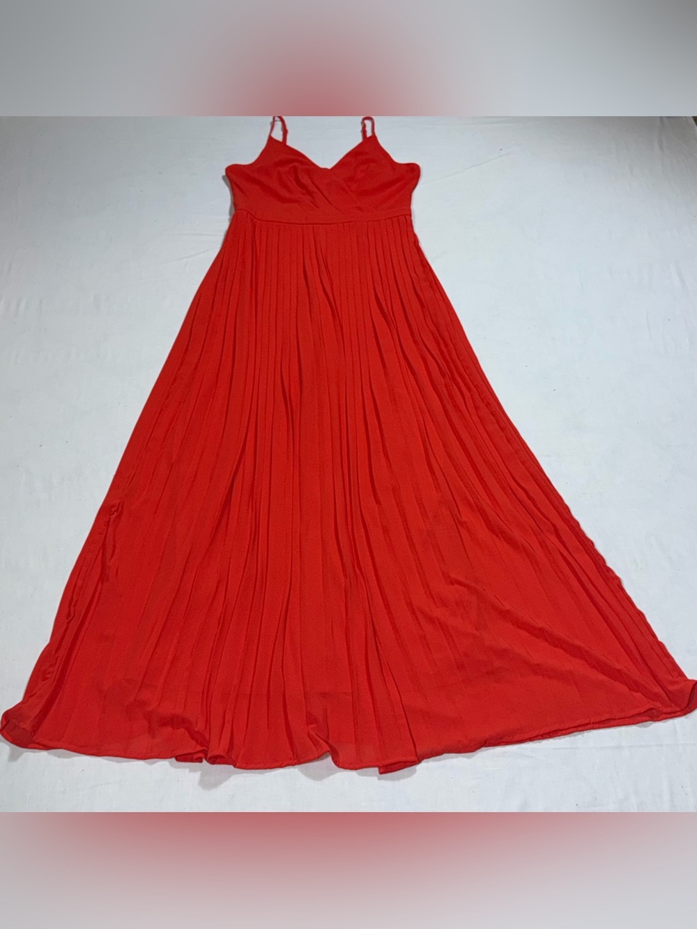 She + Sky Red Pleated Maxi Dress M Adjustable Straps Formal Wedding P58